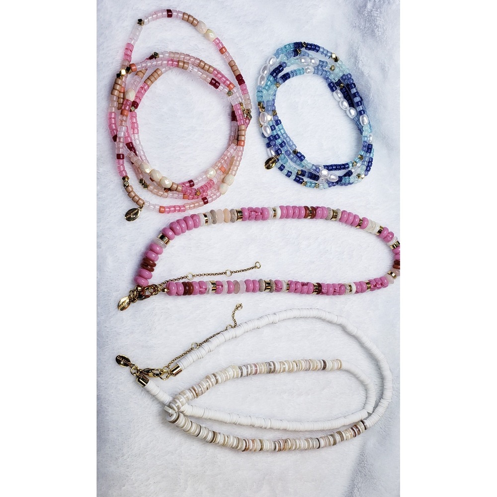 Lands End Jewelry 2 white Necklaces, 2 Stretch Necklaces/Bracelets